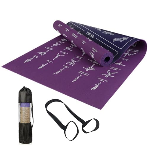 Yoga Mat with 75 Poses & Stretches | Instructional Yoga Mats For Women | Double Sided Exercise Pilates Mats For Home Workout | Non-slip Fitness Mat With Alignment Lines For Gym Pilates Home Travel