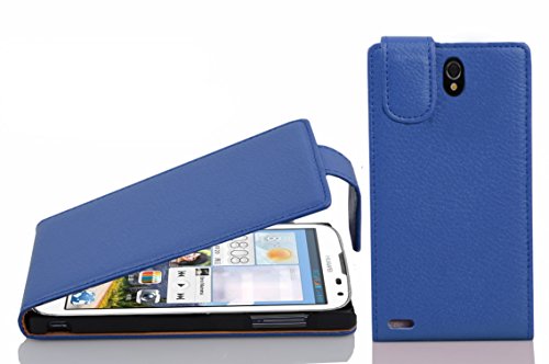 Cadorabo Custodia per Huawei ASCEND G610 in BLU MARINA - Protezione in Stile Flip di Similpelle Strutturata - Case Cover Wallet Book Etui