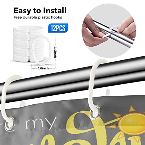 Semtomn Shower Curtain You Are My Sunshine Yellow Gray 66"X72" Home Decor Waterproof Bath Bathroom Curtain Set With Hooks #TOP6