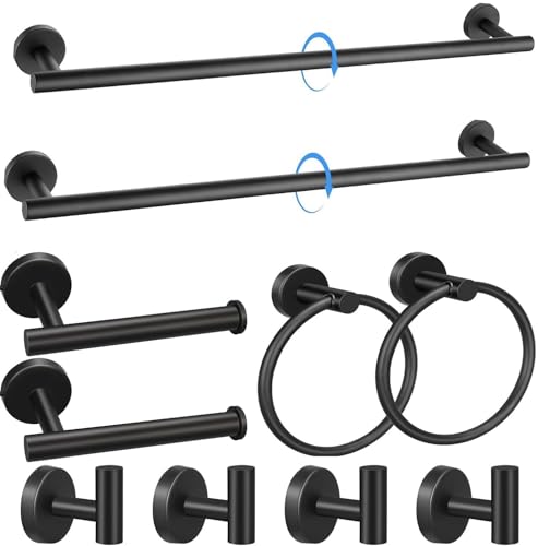 10-Pieces Matte Black Bathroom Hardware Accessories Set, Including 24 Inch