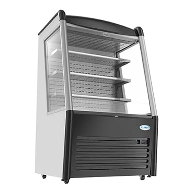 Pemberly Row 36" Open-Air Merchandiser Refrigerator, Metal, Stainless Steel Body, Black Finish, LED Lighting, 11.6 Cu. Ft., Adjustable Shelves, Double Pane Glass, Casters, Grab and Go Cooler for