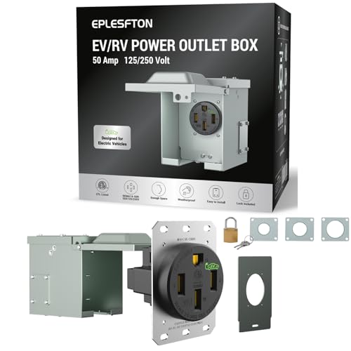 EPLESFTON Nema 14-50 EV Outlet with Weatherproof Box Kit, Weather Resistant 50 amp EV Charging Straight Blade Device Receptacle, 3-Pole 4-Wire Grounding, 50A 125/250V,ETL Listed,Black