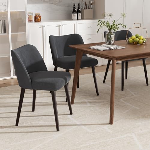 YUUIJOAA Modern Fabric Upholstered Dining Chairs Mid Century Farmhouse Dinner Chair with Padded Seat and Wood Legs Kitchen Side Chair for Dining Room Restaurant Cafe Darkgrey Set of 2