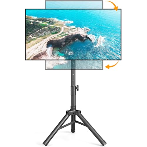Portable TV Tripod Stand for 22-50 Inch Screens Height Adjustable Floor TV Stand with Tilt and 360 Rotation for Landscape & Portrait Mode Foldable Outdoor TV Mount for Bedroom Trade Show Corner