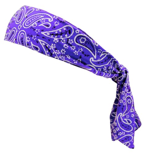 MDSTYLE Tie Bandana Headband for Men and Women Hair Accessorries Paisley and Solid Color Sweat Band for Sports Workout Hairband (Purple - Paisley)