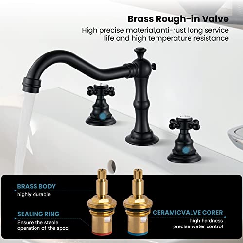 Gotonovo Matte Black Bathroom Sink Widespread Faucet Mixing Tap Deck Mount Double Cross Knobs 3 Hole With Pop Up Drain thumb #3