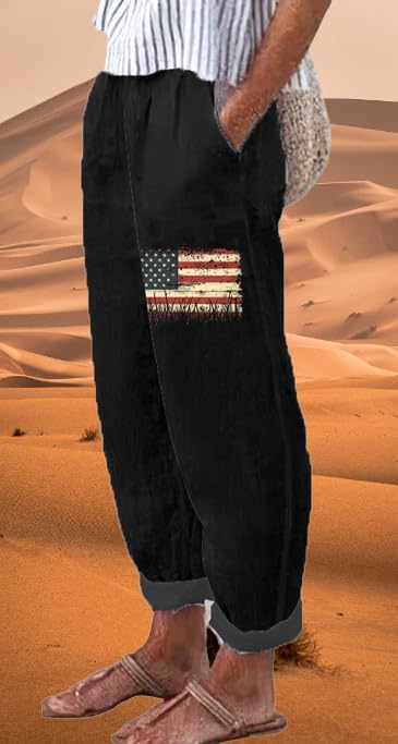 Women's Summer Boho Pant Casual Floral Print Cotton Linen Baggy Pants with Elastic Waist Relax Loose Fit Trouser - Image 2