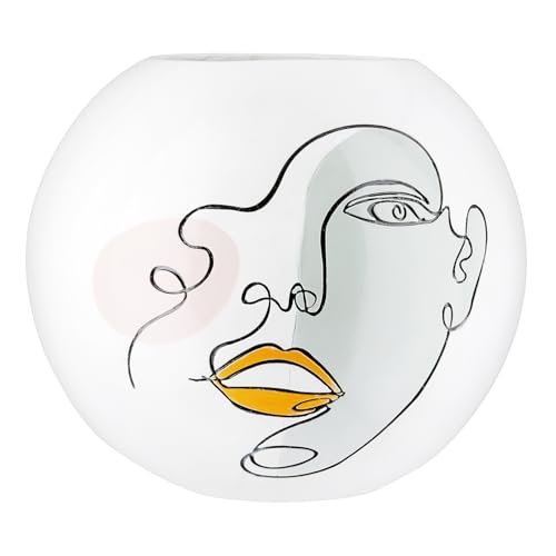 Casablanca - Vaso a sfera Voir in resina artificiale, altezza 21 cm x diametro 25 cm, motivo facciale, colore: bianco