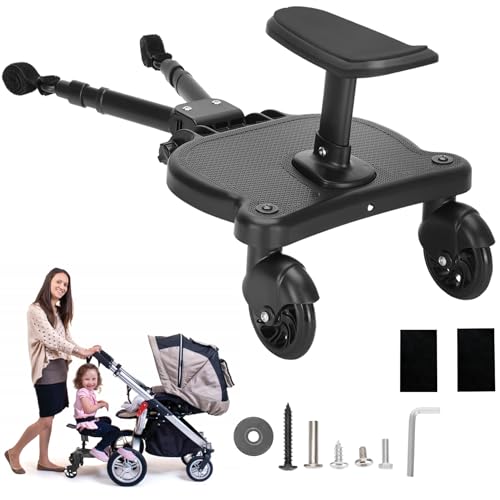 Image of Universal 2in1 Stroller Ride Board with Removable Seat, Stand-Sit Dual Purpose, Fits Most Strollers, Accommodates Children up to 55 lbs, Universal Stroller Board (Black)