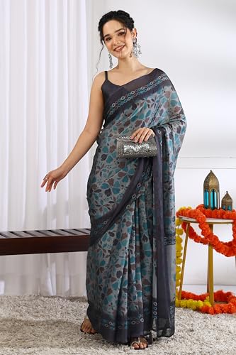 Image of MIRCHI FASHION Saree for Woman | Chiffon Floral Printed Breathable Occasional Sari with Blouse