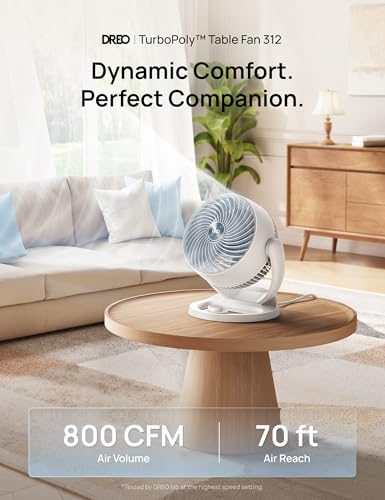 Image of DREO Fan for Bedroom, 12 Inches, 70ft Powerful Airflow, 25db Quiet Table Air Circulator Fans for Dorm Room, 120 Adjustable Tilt, 3 Speeds, Desktop Fan for Home, Office, Kitchen