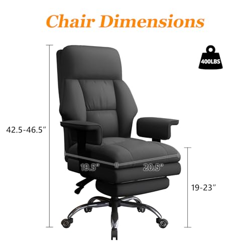 Image of Office Chair with Leg Rest, Leather High Back Executive Office Chair with Wheels, Ergonomic Desk Chairs with Lumbar Support for Home Office, Black