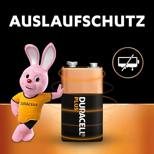 Duracell Plus 9V Blockbatterie, 4 Stück, 9 Volt Batterie ideal für Rauchmelder, Feuermelder