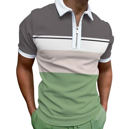 Polo para hombre, estilo vintage, a rayas, color contrastante, casual, para golf, cuello redondo, manga corta, para verano, transpirable, para correr, entrenamiento, deportes, para hombre, verde, L