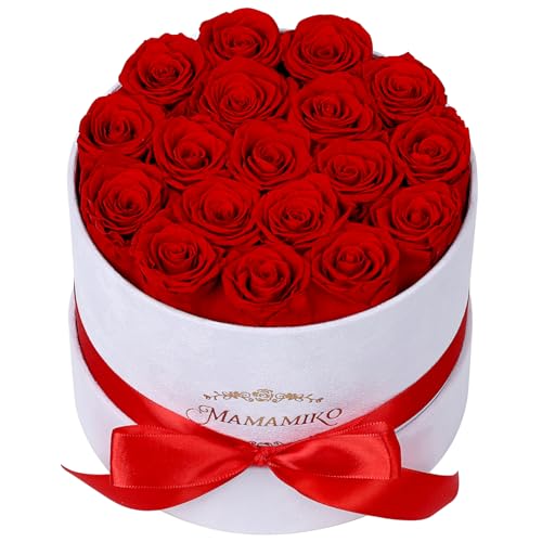 18 konservierte Rosen in Wildleder-Box, Infinity Rosen, Ewige Rote Rosen, Rosenbox, Geschenke für Frauen, Valentinstag, Muttertag, Geburtstag & Jahrestag für Ehefrau, Freundin oder Mama