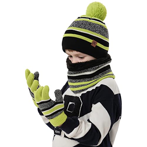 Image of Kids Toddlers Winter Hats Knit Warm Beanie Scarf Gloves Set for Boys Girls Age 2-7, Pompom Cap Neck Warmer Fleece Lined Gifts