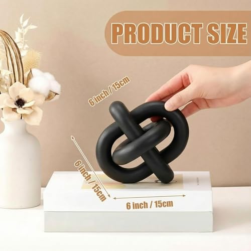 Yalikop 3 Link Wood Knot Decor Rustic Home Décor Accents Hand Carved Coffee Table Decoration, Boho Chain Link Decoration, Modern Shelf, Rustic Objects for Home Living Room Bedroom(Black)