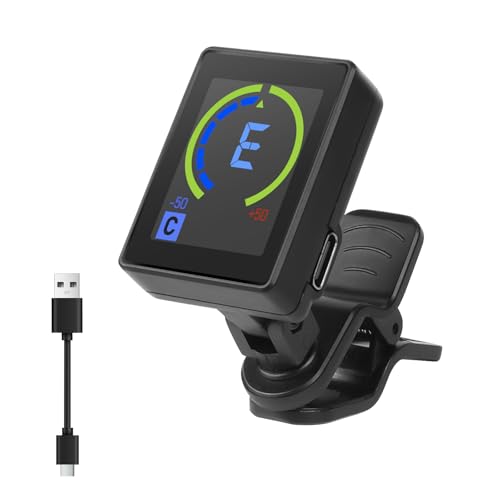 Aomig Universal Clip-on Stimmgerät Akkurate Tuner für alle Instrumente Gitarre Bass Violine Ukulele Wiederaufladbarer Farbdisplay Chromatisches Gitarrenstimmgerät Aufheben Akustikgitarren Stimmer