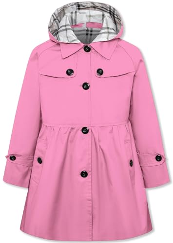 Image of Betusline Girl's Single Breasted Trench Coat Hooded Dress Coat Outerwear, 2-14 Years
