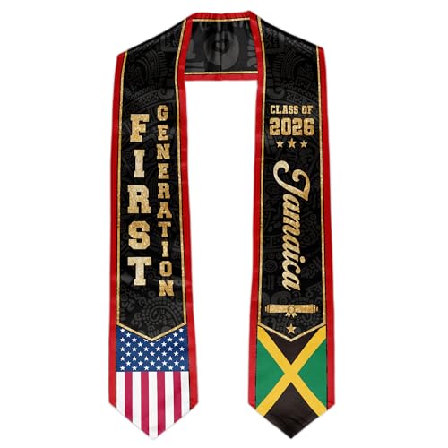 Paxiaroy First Generation Graduation Stole Class of 2026 Jamaica American Flag Graduation Sash for College High School University Graduates, 72" Satin Heritage Stole for First Gen Grad