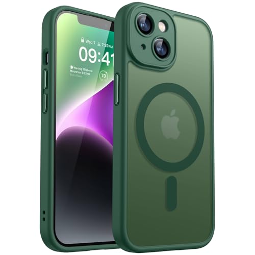 Image of CANSHN Magnetic for iPhone 14 Plus Case, Upgraded [Full Camera Protection] [Compatible with Magsafe] [Translucent Matte] Shockproof Protective Phone Case for iPhone 14 Plus 6.7 inch - Deep Green