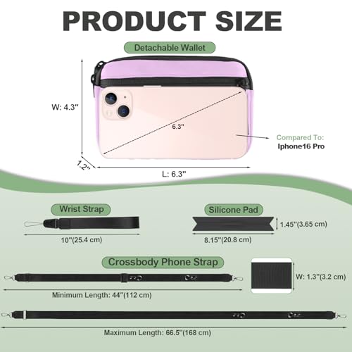 Image of YFWE Clip and Go Strap for Phone with Wallet Crossbody, Adjustable Phone Lanyard with Detachable RFID Wristlet Wallet & Ultra-Thin 360 Rotatable Metal Tabs for All Smartphones (Purple)