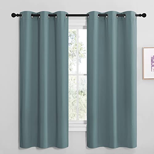 Image of NICETOWN Modern Blackout Curtains Noise Reducing, Thermal Insulated and Privacy Room Darkening Drape Panels for Boy's Guest Room Door Small Short Window (Greyish Blue, 2 Panels, W42 x L68 -Inch)