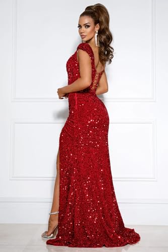 Off Shoulder Mermaid Prom Dress with Slit Sparkly Sequin Long Ball Gown Ruched Tight Formal Evening Party Dresses3