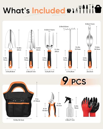 Image of HaSteeL 9-Piece Stainless Steel Garden Hand Tools Set for Planting | Storage Bag, Rust Resistant, Heavy Duty, For Indoor & Outdoor Planting Weeding Replanting, For Women /Man /Gardeners