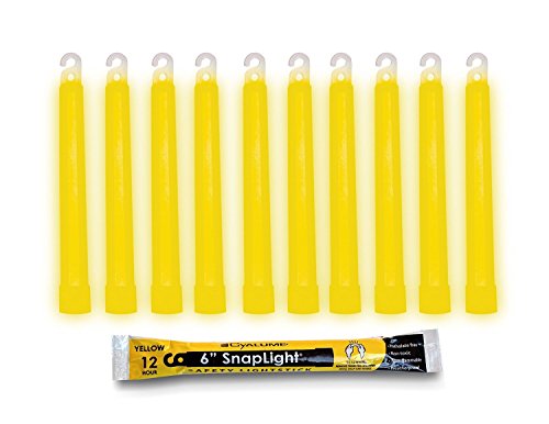 Cyalume Yellow Emergency Glow Sticks - Premium 6” SnapLight Survival Glow Sticks with 8 Hour Duration for Use as Emergency Flares and Hiking Safety Gear (Bulk Pack of 10 Safety Glow Sticks)