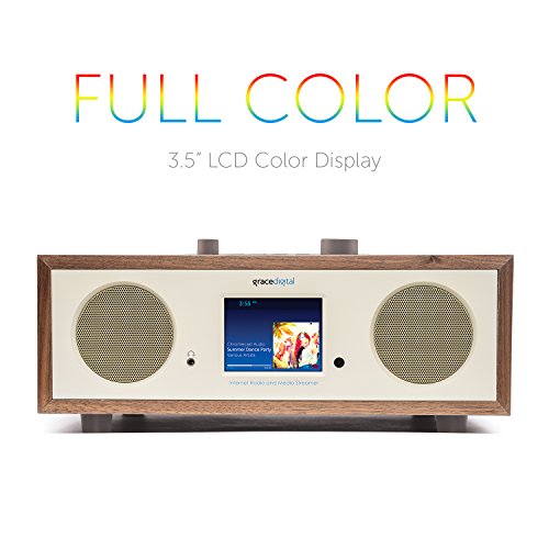 Grace Digital Encore+ Wireless Stereo Smart Speaker & Internet Radio with Wi-Fi + Bluetooth & 3.5" Color Display Walnut (GDI-WHA7505)