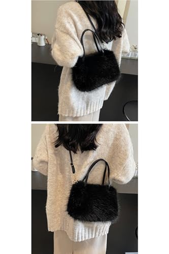 Ulisty Women Small Faux Fox Fur Tote Bag Mini Furry Top Handle Bag Plush Shoulder Bag Crossbody Bag Handbag4
