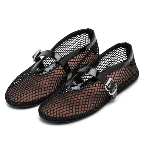 Mesh Ballet Flats for Women Buckle Strap Comfortable Mary Jane Shoes Ladies Wide Width Casual Dress Ballerina Flats