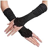 Aniywn Fingerless Long White Gloves Pierced Elbow Length Satin Gloves 13.5' Stretchy Opera Evening...