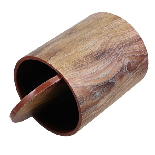 HEALSOPTHY Papelera Plástica Con Tapa Abatible Efecto Madera Cubo Redondo Para Baño Oficina Hogar Resistente y Práctica Para Residuos