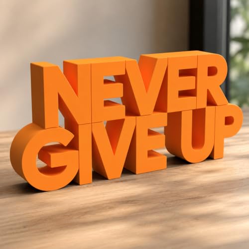 Image of Mad Masters Never Give Up Motivational Desk Decor - Aesthetic Table, Shelf & Wall Showpiece for Home Office, Business, Vastu Friendly Gifting, Burnt Orange (20.3 x 9 x 2.5 cm)