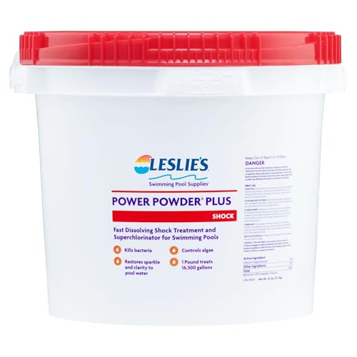 Leslies Leslies Power Powder Plus Cal-Hypo Granular Pool Shock Sanitizer for Crystal Clear Water Fast-Dissolving Eliminates Algae & Bacteria 25 Pounds W8000326