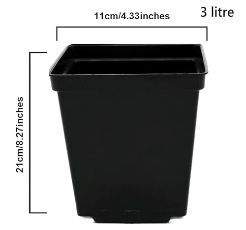 B2C Square Plant Pot .5 1 2 3 5 11 18 25Lt Strong Black Plastic Hydroponic Pots (10, 3L)