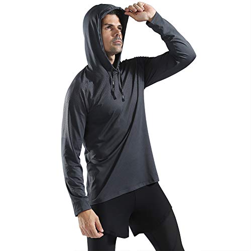 Gerlobal Mens Gym Workout Active Muscle Bodybuilding Long Sleeve Hoodies Casual Hooded Sweatshirts Dark Grey,Large