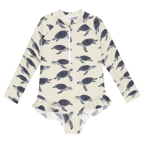 ALAZA Toddler Swimsuit Girl Bathing Suit Swimwear Rash Guard Sea Turtle Long Sleeve 3T