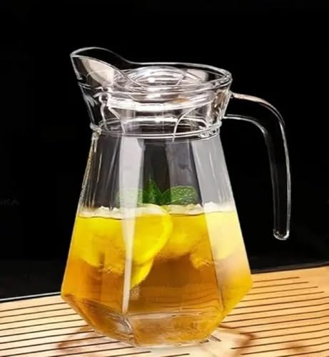 Image of IndusBay Pack of 2, 1400 ML Glass Jug Pitcher with Plastic lid, iced Tea Pitcher Water jug hot Cold Water ice Tea, Milk and Juice Beverage Carafes 1.4 LTR, 1 Piece, Transparent