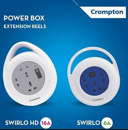 Image of Crompton Powerbox Swirlo HD Extension Board, 16A Load Capacity, 3 Sockets - 1 Heavy Duty 16A, 1 Universal, 1 Two-Pin, Strong Grip Connections, White