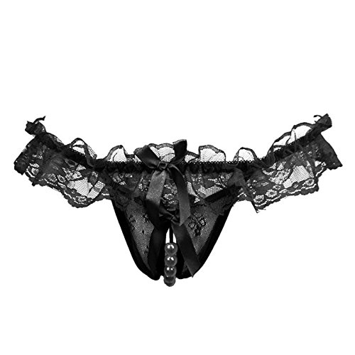 Women's Thongs Sexy Naughty Pendant Pearl G String See Through Lace Panties Underwear
