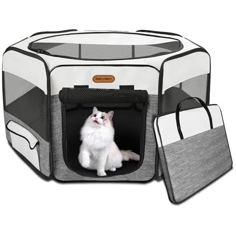 Seiyierr Dog Playpen, Portable Pet Playpen, Puppy Playpen, Cat Playpen with Carrying Case, Dog Playpen for Small Dogs Indoor/Outdoor, Removable Mesh Shade Cover Cover