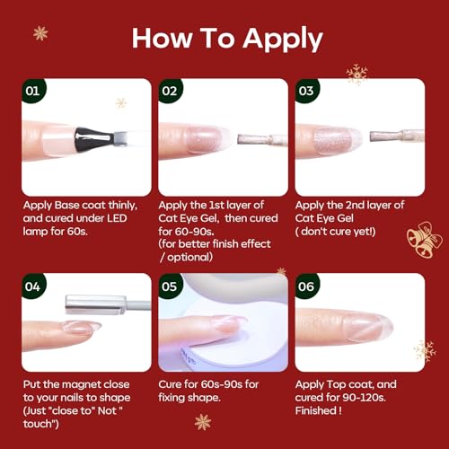 Image of modelones Christmas Gel Nail Polish Set, Winter Cat Eye Red Dark Green Blue Glitter Gold Silver Gel Polish Kit Soak Off Nail Art Manicure Home Gift for Women Girls