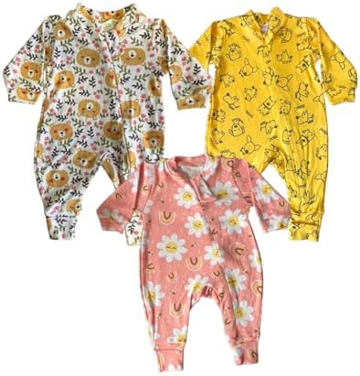 Kit 3 Macacões Para Bebê Suedine 100% Algodão com Pé Reversível -...