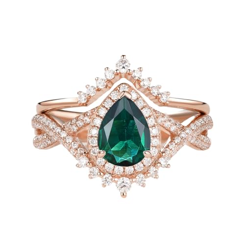 1.5ct Pear Shaped Gemstone Engagement Rings for Women 10K 14K 18K White Yellow Rose Gold Gemstone Wedding Ring Set Bridal Set Vintage Halo Infinity Ring 2pcs Inspired V Shaped Wedding Band Anniversary