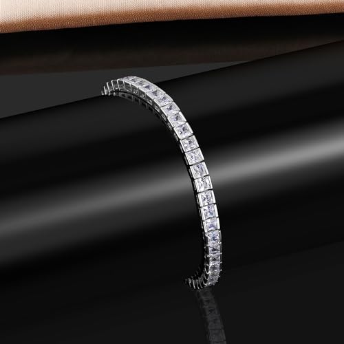 Mofeijewel 14K Gold Plated Cz Tennis Bracelet For Women And Men Classic Princess-Cut Simulated Diamond Bracelet Size 7.5 Inch thumb #4