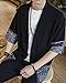 Ambcol Men's Japanese Kimono Cardigan Loose Cotton Linen 3/4 Sleeve Open Front Casual Summer Shirt Jackets Black XX-Large