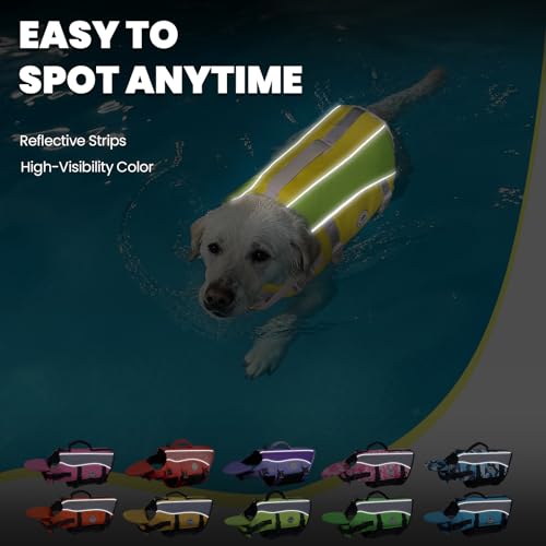 Image of VIVAGLORY Dog Life Vest Front Float Dog Swim Vest, XS, Yellow Grey | Life Jacket with Chin Float & Handle for Swimming & Boating, High Visibility Adjustable for Doggy Cat Puppy